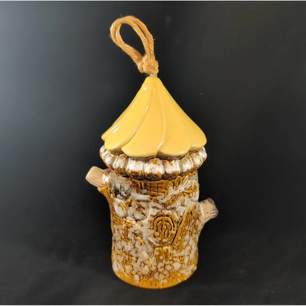Cute Decorative Hanging Ceramic Birdhouse Floral Daisies Tree Trunk Drip Glaze